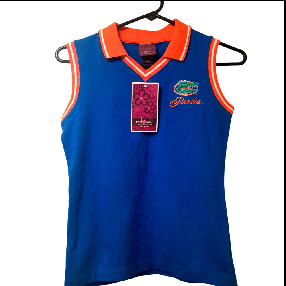 Red Oak Girls  Polo Shirt Embroidered Logo Large Blue Sleeveless UF NEW